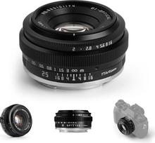 TTARTISAN 25 mm F2 fotoaparato objektyvas Fuji X-Mount APS-C rankinis nešiojamas blyno formos objektyvas, pagamintas iš metalo, skirtas Fujifilm XF-Mount X-T5 X-H2S X-S20 X-T30 II X-E4 X-S10 X-H2 X-H1