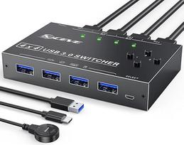 USB 3.0 jungiklis 4 kompiuteriams, MLEEDA USB jungiklis 4 in 4 Out, USB KVM jungiklis klaviatūrai, pelei, spausdintuvui, su laidiniu nuotolinio valdymo pultu ir 4 USB 3.0 kabeliais