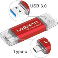 USB atminties kortelė "Memory Stick" 128GB C tipo/USB atminties kortelė OTG "2-in-1" USB 3.0 rašiklinis diskas, skirtas kompiuteriams, nešiojamiesiems kompiuteriams, mobiliesiems telefonams ir kitiems USB-C įrenginiams - raudona