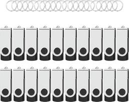 USB atminties kortelė 16GB, 20 vnt., didelės spartos USB 2.0 atminties kortelių, sukiojamų duomenų saugyklų, metalinių atminties lazdelių "Flash Drive" (juodos spalvos)