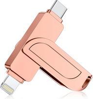 USB atmintinė "iPhone" 128GB, tikros talpos USB 3.1 180MB/s su "MFi Lightning", "AI" atsarginė kopija nuotraukoms ir vaizdo įrašams, "Apple" patvirtinta atmintinė "iPhone" / "iPad" / "Android" OTG mobiliajam telefonui / MAC / kompiuteriui, rožinė