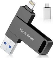 USB atmintinė "iPhone" 256GB realios talpos "Apple" sertifikuota USB 3.0 atmintinė "MFi Lightning", USB-C nuotraukų atmintinė, išorinė atmintinė "iPhone", "iPad", "Android" telefonams, "Mac" ir "PC 3-in-1