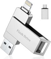 USB atmintinė "iPhone" 256GB realios talpos MFI Lightning, USB C atmintinė 3.0 "Apple" sertifikuotas atminties plėtinys Nuotraukų atmintinė "iPhone iPad" "iOS" OTG "Android" mobiliajam telefonui "Mac" planšetiniam kompiuteriui