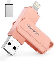 USB atmintinė "iPhone" 256GB MFi sertifikuota 3 in 1 USB 3.0 Lightning išorinė atmintis C tipo "Photostick" atmintinė "iPhone" / "iPad" / "iOS" / "Android" / "Mac/PC" - išorinė atmintis (rožinė)