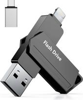 USB atmintinė "iPhone" 256GB MFi sertifikuota 3 in 1 USB 3.0 Lightning išorinė atmintis C tipo "Photostick" atmintinė "iPhone" / "iPad" / "iOS" / "Android" / "Mac/PC" - išorinė atmintis (juoda)