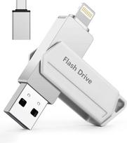 USB atmintinė "iPhone" 512GB MFi sertifikuota 3 in 1 USB 3.0 "Lightning" išorinė C tipo "Photostick" atmintinė "iPhone" / "iPad" / "iOS" / "Android" / "Mac/PC" - išorinė saugykla (sidabrinė)