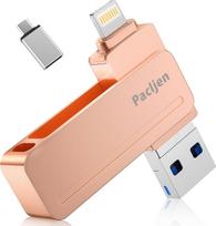USB atmintinė "iPhone" [sertifikuota MFi] Pacljen 3-in-1 USB rašiklis su "Lightning" ir USB C jungtimis, 512GB išorinė atmintis greitam atsarginių kopijų kūrimui, suderinama su "iPhone"/"iPad"/"Android"/"Mac/PC" (512GB, rožinė)
