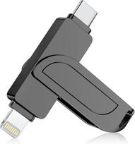 USB atmintinė 128GB "iPhone" "Apple" sertifikuota USB C atmintinė 180MB/s su "MFi Lightning 3 in 1", "Memory Stick" išorinė nuotraukų atmintinė "iPhone" / "iPad" / "Android" OTG mobiliajam telefonui / "Mac/PC", juoda