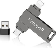 USB atmintinė 128GB, "iPhone" atminties kortelė USB atmintinė, skirta "i0S/Android/PC", su atskiru USB adapteriu. "iPhone" atminties kortelė naudojama papildomai telefono atminčiai išplėsti.