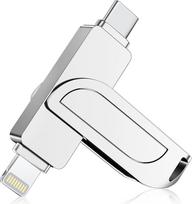 USB atmintinė 128GB "iPhone" "Apple" sertifikuota USB C atmintinė 180MB/s su "MFi Lightning 3 in 1", "Memory Stick" išorinė nuotraukų atmintinė "iPhone" / "iPad" / "Android" OTG mobiliajam telefonui / "Mac/PC", sidabrinė