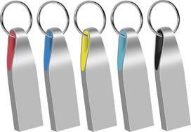 USB atmintinė 2GB, 5 vnt., metalinė atmintinė USB 2.0 su raktų pakabuku, įvairiaspalvė