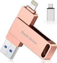 USB atmintinė 256GB "iPhone" Tikros talpos, "Apple" sertifikuota USB 3.0 MFi "Lightning" atmintinė, USB-C nuotraukų atmintinė, išorinė atmintinė "iPhone", "iPad", "Android" telefonams, "Mac" ir "PC 3-in-1