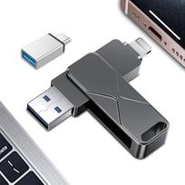 USB atmintinė 256GB "iPhone iPad", MFi-zertifizierter Lightning 3-in-1 Externer Speicherstick, USB-Flash-Laufwerk, suderinama su "iOS", "MacBook", "Android" išmaniaisiais telefonais, asmeniniais ir nešiojamaisiais kompiuteriais
