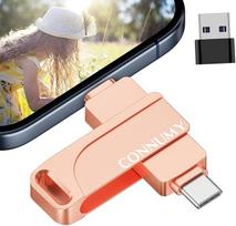 USB atmintinė 128GB telefonui, 3 in 1 išorinė atmintinė nuotraukų ir vaizdo įrašų atsarginei kopijai be programos, "Flash Drive" atminties kortelė telefonui / nešiojamajam kompiuteriui / "Android" / asmeniniam kompiuteriui