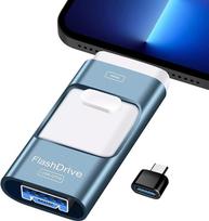 USB atmintinė 512GB "iPhone", 4 in 1MFi sertifikuota USB atmintinė telefonui / "Android" mobiliajam telefonui, USB 3.0 didelės spartos atmintinė, telefono išorinės atminties išplėtimo nuotraukų atmintinė, (mėlyna)
