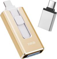 USB atmintinė iPhone 256GB, [MFi Certified] 4-in-1 USB atmintinė Lightning Stick iPhone, suderinama su iOS/Android/PC, USB 3.0 【Be programėlės】, skirta atsarginėms nuotraukų ir vaizdo įrašų kopijoms kurti, auksinė