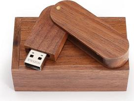 USB atmintinė Medinis USB 2.0 "Flash Drive" 64GB duomenų atmintinė "Memory Stick" besisukanti atmintinė su medine dėžute
