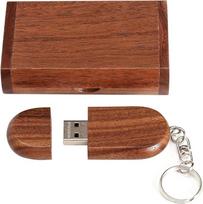 USB atmintinė Medinis USB 2.0 "Flash" diskas 64GB duomenų atmintinė "Memory Stick" ovali atmintinė su medine dėžute