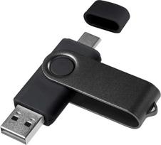 USB C atmintinė 128GB, OTG rašiklinis diskas, USB 2.0 ir C tipo atminties kortelė "Android" išmaniajam telefonui - metalinė juoda