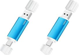 USB C atmintinė 128GB 2.0, OTG USB atmintinė, skirta C tipo išmaniesiems telefonams, nešiojamiesiems kompiuteriams, planšetiniams kompiuteriams, kompiuteriams, automobiliams - mėlyna (2 vnt.)