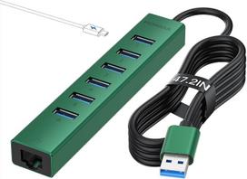 USB eterneto adapteris su USB 3.0 koncentratoriumi ir RJ45 Gigabit LAN tinklo kabeliu, 1 eterneto, 7 USBA 3.0 prievadais ir 15 W maitinimo jungtimi, tinklo adapteris "Windows XP", "Mac OS" ir kitiems nešiojamiesiems kompiuteriams (žalias)