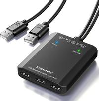 USB jungiklio adapteris, "Lemorele" 3 prievadų dalijimasis 2 kompiuteriams, 2 įvesties ir 3 išvesties KVM jungiklis su 2 USB kabeliais pelei, klaviatūrai, skaitytuvui, spausdintuvui