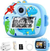 Vaikiškas fotoaparatas, momentinis fotoaparatas, vaikiškas fotoaparatas su momentiniu spausdinimu, 32GB kortelė ir 3 rulonai spausdinimo popieriaus, 1080P vaikiškas fotoaparatas su nuotraukų atspaudais, kalėdinės dovanos berniukams, mergaitėms, 3-12 m.