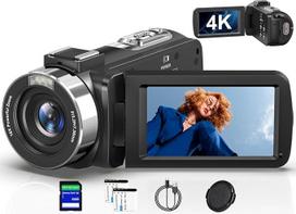 Vaizdo kamera 4K HD 80MP 30FPS su IR naktinio matymo funkcija, 18x skaitmeninis priartinimas, 3,0 colių 270° pasukamas IPS ekranas, "YouTube" tinklaraščio kamera su 2 baterijomis, 32GB SD