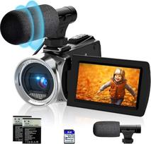 Vaizdo kamera 4K 48MP vaizdo kamera, skaitmeninis vaizdo įrašymo fotoaparatas, 270° apverčiamas ekranas su 2 akumuliatoriais ir 32GB SD kortele