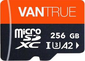 VANTRUE 256GB microSD atminties kortelė UHS-I U3 4K su adapteriu, suderinama su vaizdo kameromis, išmaniaisiais telefonais, planšetiniais kompiuteriais, veiksmo kameromis ir stebėjimo kameromis (256G)