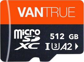 VANTRUE 512GB microSD atminties kortelė UHS-I U3 4K su adapteriu, suderinama su vaizdo kameromis, išmaniaisiais telefonais, planšetiniais kompiuteriais, veiksmo kameromis ir stebėjimo kameromis (512G)