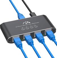 VEDINDUST 1000Mbps LAN skirstytuvas nuo 1 iki 4 tinklo jungiklių Ethernet skirstytuvas 4 prievadų Gigabit Ethernet jungiklis su tinklo kabeliu ir USB-C įkrovimo kabeliu, skirtas kompiuteriui, maršrutizatoriui, TV priedėliui, ADSL, skaitmeninei televizijai