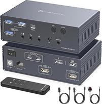 VEDINDUST 4K120Hz Mac Docking Station KVM Switch 2 nešiojamieji kompiuteriai 2 monitoriai Thunderbolt Dock Mit 2 USB-C MST Ports, 1G-Ethernet, Kopfhörer- und Mikrofonanschluss Unterstützt Erweiterten/Gespiegelten Modus