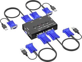 VGA KVM jungiklis 4 prievadų VGA KVM jungiklis klaviatūros pelės USB garsiakalbiui su KVM kabeliu