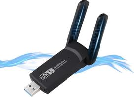 VGE USB WLAN atmintinė 1300Mb/s dviejų dažnių juostų, Wi-Fi adapteris kompiuteriui su USB 3.0, 5,8 GHz/2,4 GHz WLAN atmintinė su 2 x 5 dBi antenomis, suderinama su Windows 11/10/8/7/Vista/XP, Mac OS10.9-10.15, Linux (juoda)