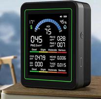 Vidaus oro kokybės monitorius, 10 in 1 nešiojamasis išmanusis oro kokybės testeris CO2 | CO | TVOC | HCHO | Temperatūra | AQI | PM0.3-1 aptikimo triukšmas, skirtas namams, automobiliams, augalams, naminiams gyvūnams, automobiliams, viešbučiams (juodas)