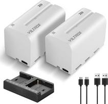VILTROX NP-F750 pakaitinė baterija 2 baterijų paketas ir išmanusis LED dvigubas USB-C įkroviklis, skirtas "Sony NP-F970 F960 F950 F770 F770 F750 F570 F550", suderinamas su "Godox VILTROX Neewer" vaizdo kamera / monitoriumi / fotoaparato slankikliu