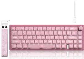 VK66 PRO 60 % laidinė žaidimų klaviatūra, VIA kreminė mechaninė klaviatūra, "Hot-Swap" RGB klaviatūra su tarpine ir permatomais klavišų dangteliais (rožinė)