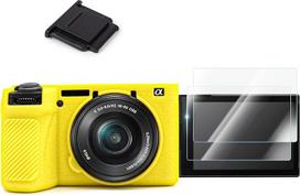 VOVMOEYA A6700 fotoaparato dėklo priedai - "Sony Alpha 6700" silikoninis dėklas ir "Sony A6700" LCD ekrano apsauga [2 pakuotės] ir "Sony A6700" fotoaparato karšto bato dangtelis, geltonas 1, Fotoaparato dėklas