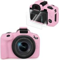 VOVMOEYA Suderinamas su CANON EOS R50 fotoaparato dėklo priedų rinkinys[su 2 LCD grūdintomis plėvelėmis], EOS R50 silikoninis apsauginis dėklas Skaitmeninio fotoaparato dėklas, sustiprintas sukibimas, jutimas, lengvas 9H 0,25 mm rožinės spalvos