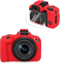 VOVMOEYA Suderinamas su CANON EOS R50 fotoaparato dėklo priedų rinkinys[su 2 LCD grūdintomis plėvelėmis], EOS R50 silikoninis apsauginis dėklas Skaitmeninio fotoaparato dėklas, sustiprintas sukibimas, jutimas, lengvas 9H 0,25 mm raudonos spalvos