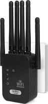 WLAN stiprintuvas, 1200Mbps WLAN kartotuvas su 6 antenomis, "WiFi" stiprintuvas su Ethernet prievadu, "WiFi Extender Booster" WiFi interneto stiprintuvas visiems WLAN įrenginiams prijungti - juodas