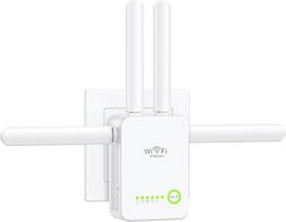 WLAN stiprintuvas, 300Mbit/s WiFi kartotuvas, dviejų dažnių juostų 5GHz + 2,4GHz ilgintuvas su 6 antenomis, 360° aprėptis, WLAN signalo stiprintuvas, stiprintuvas su Ethernet prievadu, suderinamas su visais WiFi maršrutizatoriais