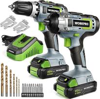 WORKPRO 2 dalių akumuliatorinių atsuktuvų smūginių veržliarakčių rinkinys 20 V 2,0 Ah 2 akumuliatoriai ir įkroviklis su 6 dalių grąžtu ir 10 dalių atsuktuvo antgaliu
