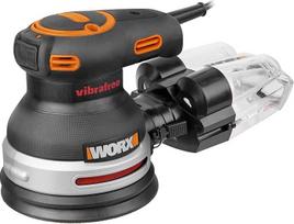 WORX WX655 ekscentrinis šlifuoklis Vibrafree 380 W - šlifuoklis su ciklonine dulkių talpykla, švitriniu popieriumi K60/K120/K180 ir įrankių dėže