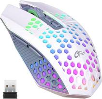 X8 belaidė žaidimų pelė, įkraunama USB-C prievado "Honeycomb" modelio su vaivorykštiniu LED apšvietimu, 6 programuojamais mygtukais (balta)