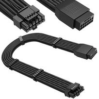 Xiatiaosann GPU 16 kontaktų (12+4) 12VHPWR PCIe 5.0 vyriškos ir moteriškos lyties maitinimo ilgintuvas su kabelio šukomis (16AWG, juodas)
