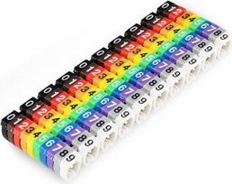 Yankok PCS100 Clip-On Kabelmarker, Größe 2,5 mm² für 3,0-4,0 mm Kabel, farbcodierter Aufdruck mit 0-9, 10 x 10 vorgedruckte M-Form für Kabelmanagement