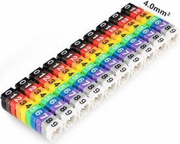 Yankok PCS100 Clip-On Kabelmarker, Größe 4,0 mm² für 4,0-5,5 mm Kabel, farbcodierter Aufdruck mit 0-9, 10 x 10 vorgedruckte M-Form für Kabelmanagement