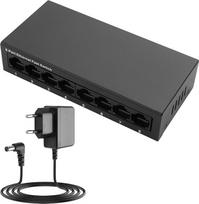 YAODHAOD LAN jungiklis, 5 prievadų tinklo jungiklis, "Plug and Play" 100 m jungiklis, LAN skirstytuvas, LAN skirstytuvas (juodas, 100 m, 8 prievadai, metalinis korpusas)